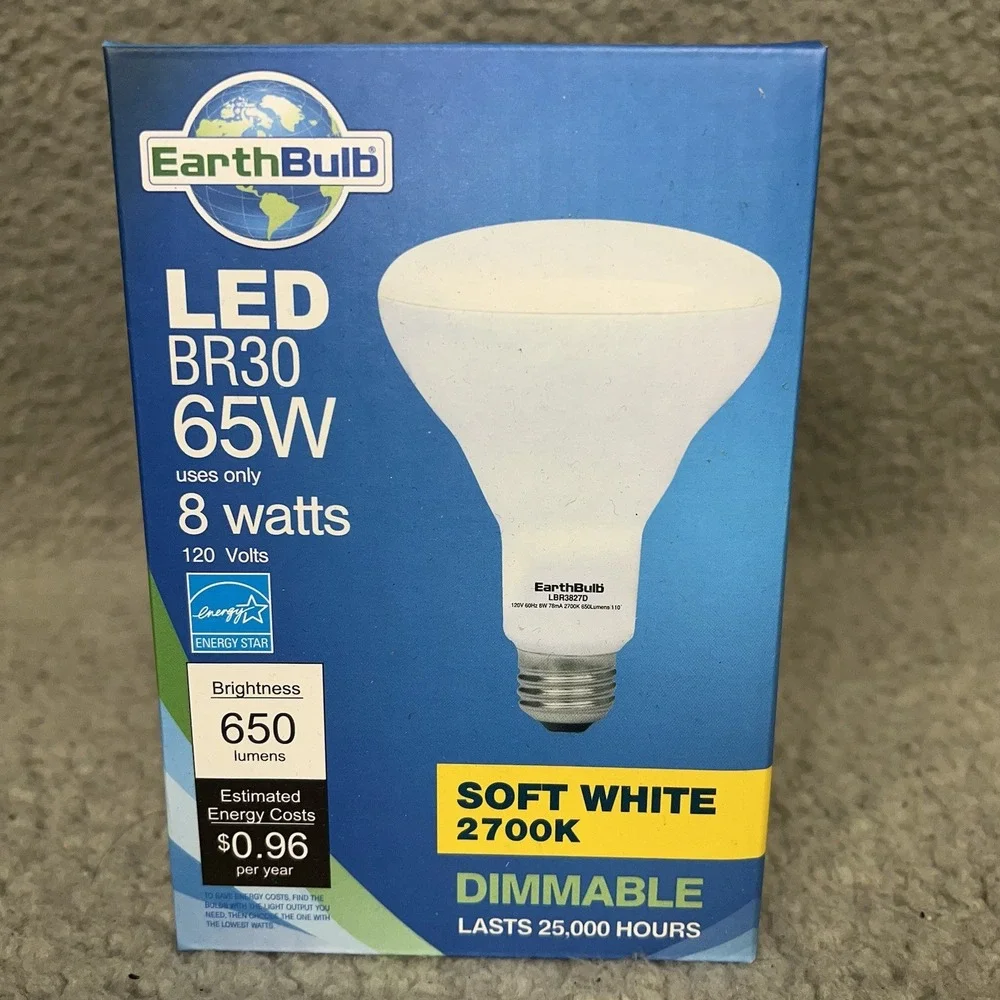 NIB (7) EarthBulb 65W Soft White BR30 8 Watts Dimmable LED Lightbulb‎ 25k Hrs